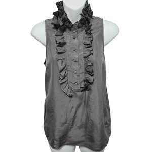 J.Crew Womens 100% Silk Ruffle High Neck Sleeveless Blouse Gray Size 4 Career